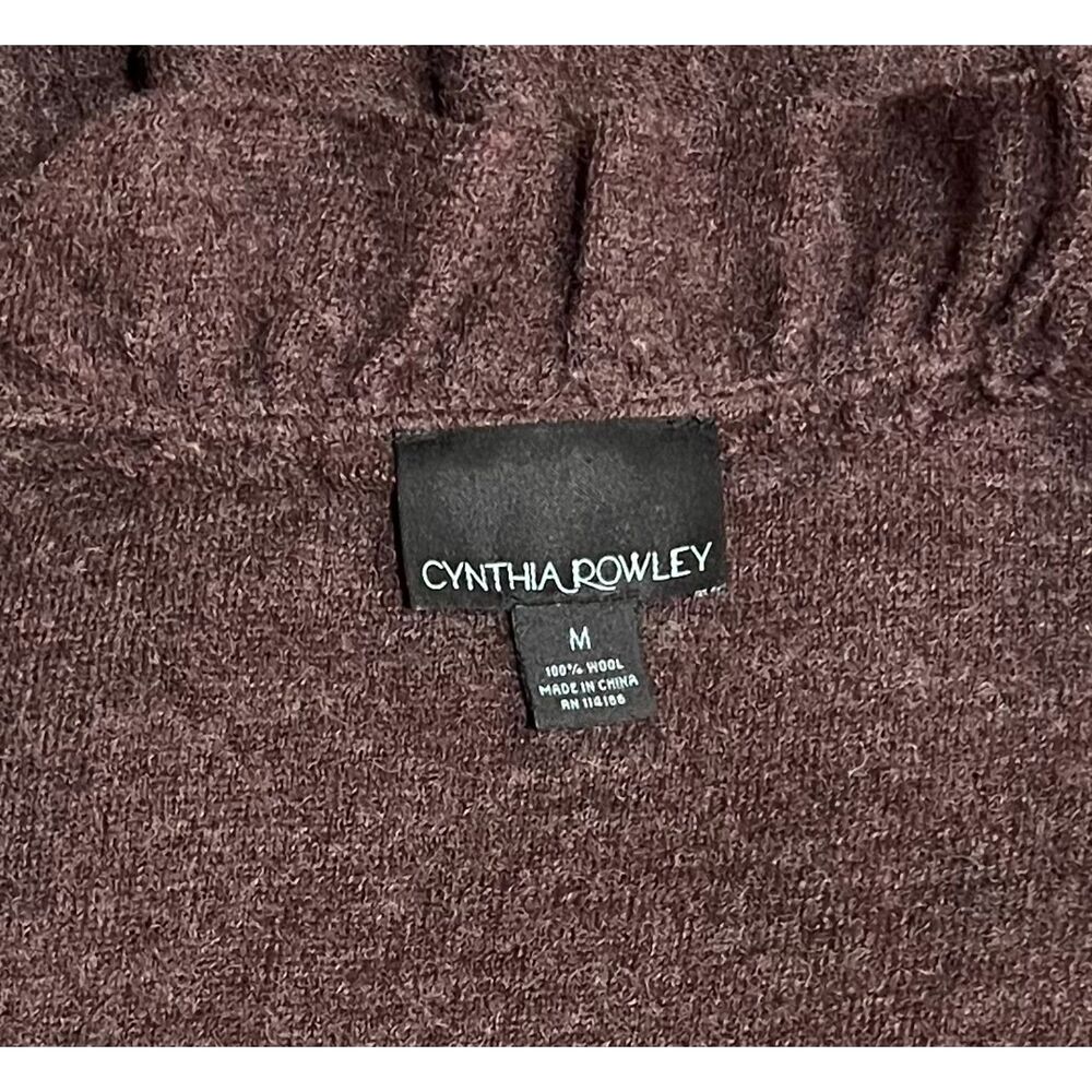 CYNTHIA ROWLEY 100% Wool Ruffle Felted Floral Design Cardigan Jacket Brown Sz M - Picture 8 of 8